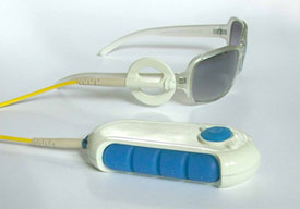 A mock up design of the camera mounted sunglasses to be worn by the patient