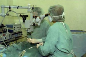A group of surgeons performing a delicate surgery